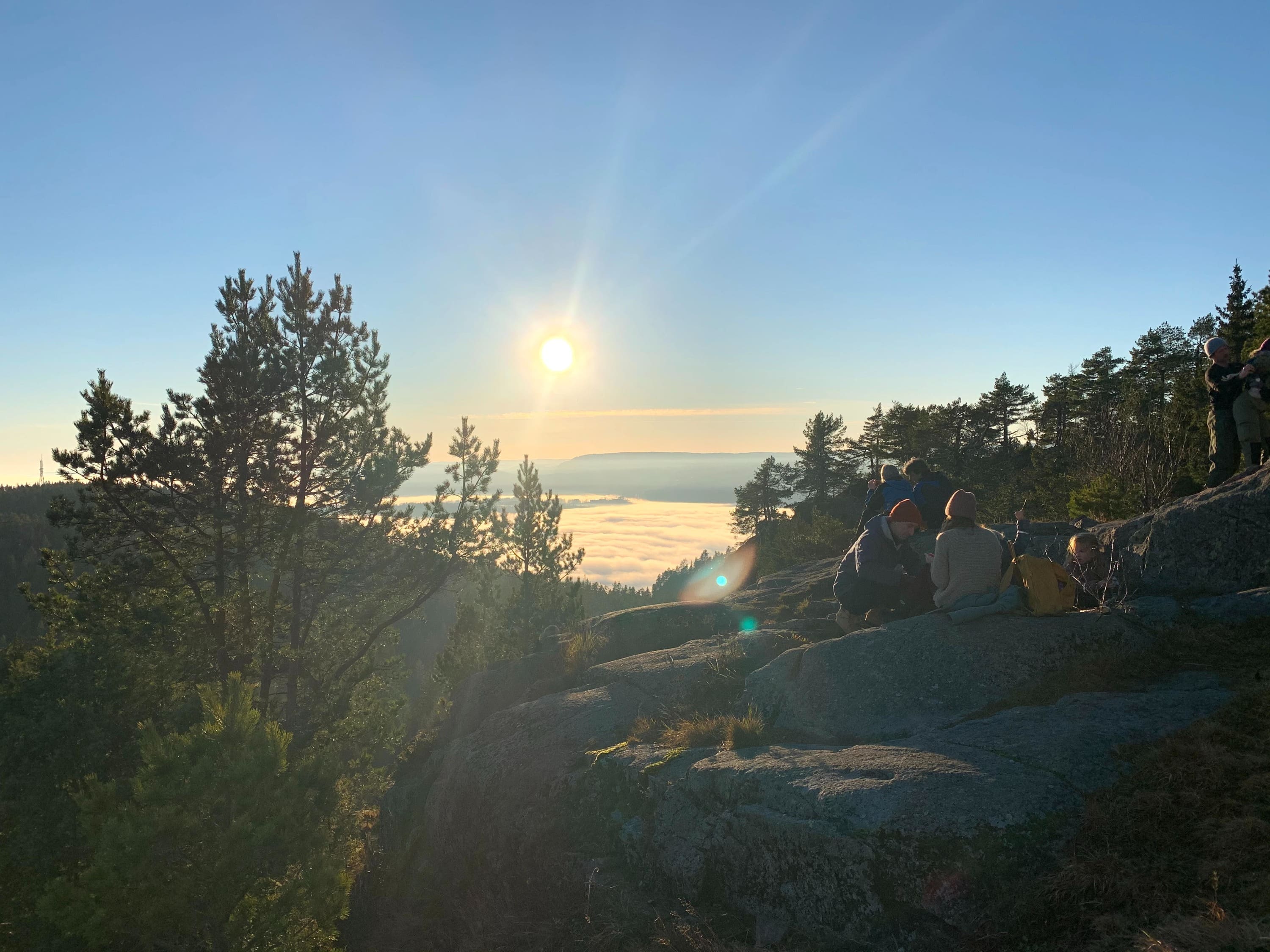 View from Kolsåstoppen, showcasing a panoramic scene of Oslo and Oslofjord at sunset.